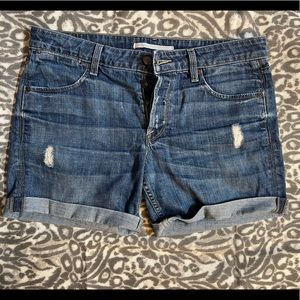 Vince denim shorts distressed. Button fly. Mid rise. 27